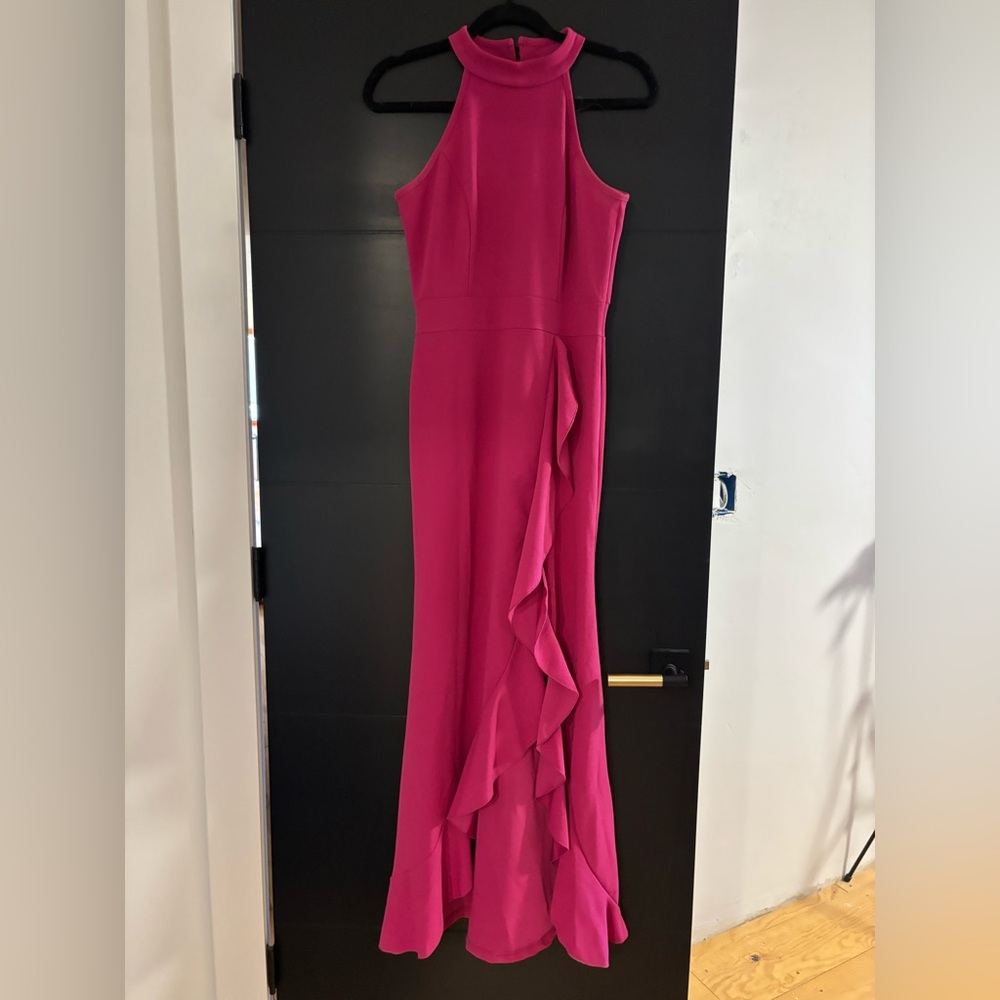 Pink Asymmetrical High Neck Formal Dress for Wedding Guest